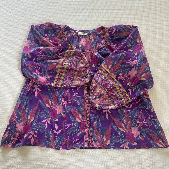 Spell & The Gypsy Bianca Blouse Boho Floral Tunic 100% Organic Cotton Size M - Picture 7 of 9